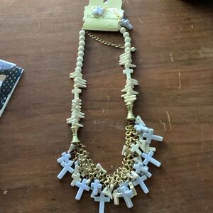 Gold and Cream Cross Necklace